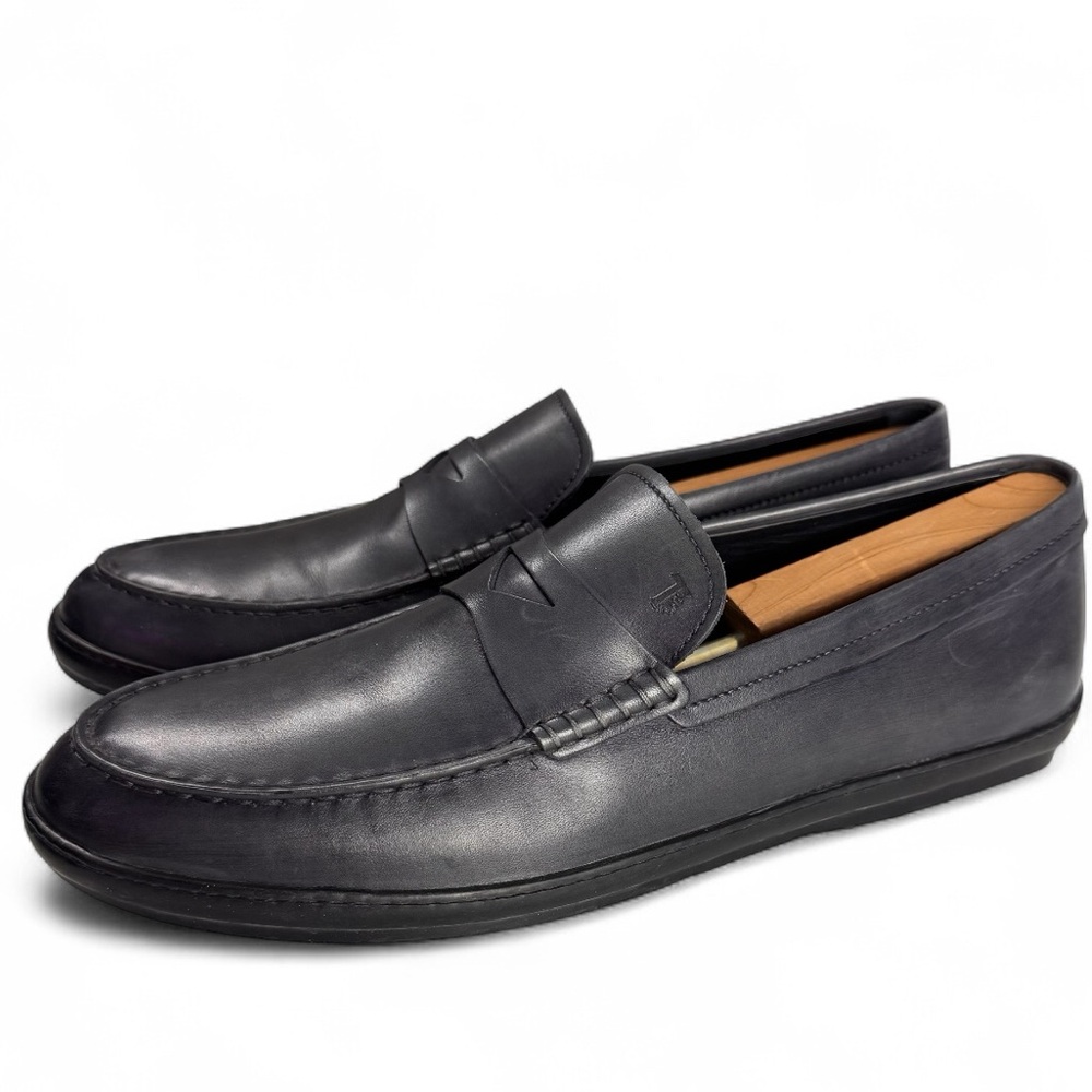 Tods Italy Mens Leather Navy Penny Driving Loafers Flats Slip On Shoes Size 10.5